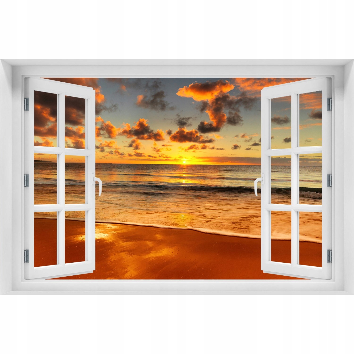

3D Okno Naklejka na ścianę Zachód słońca plaża