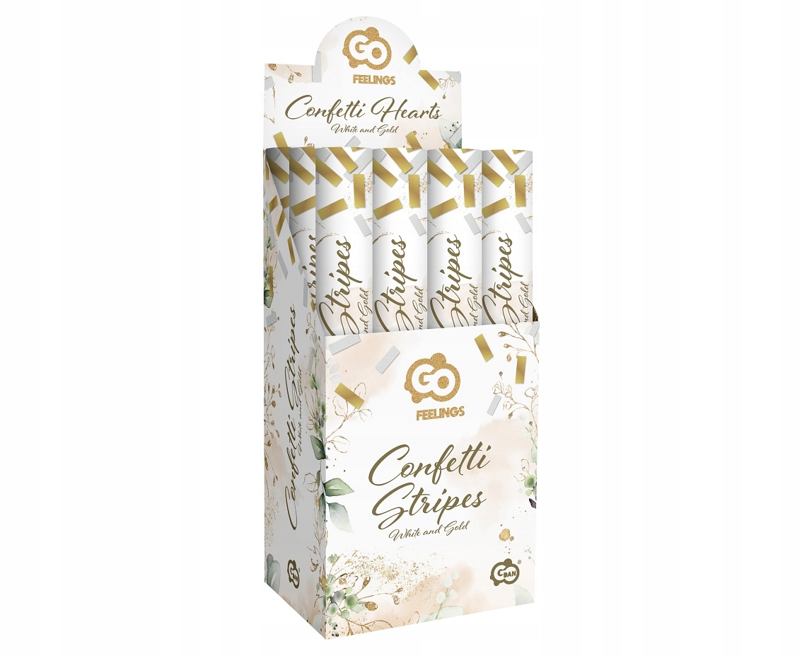 Konfetti Tuba Strzelająca Złote Białe Paski Wesele Ślub Urodziny 40 cm Stan opakowania oryginalne