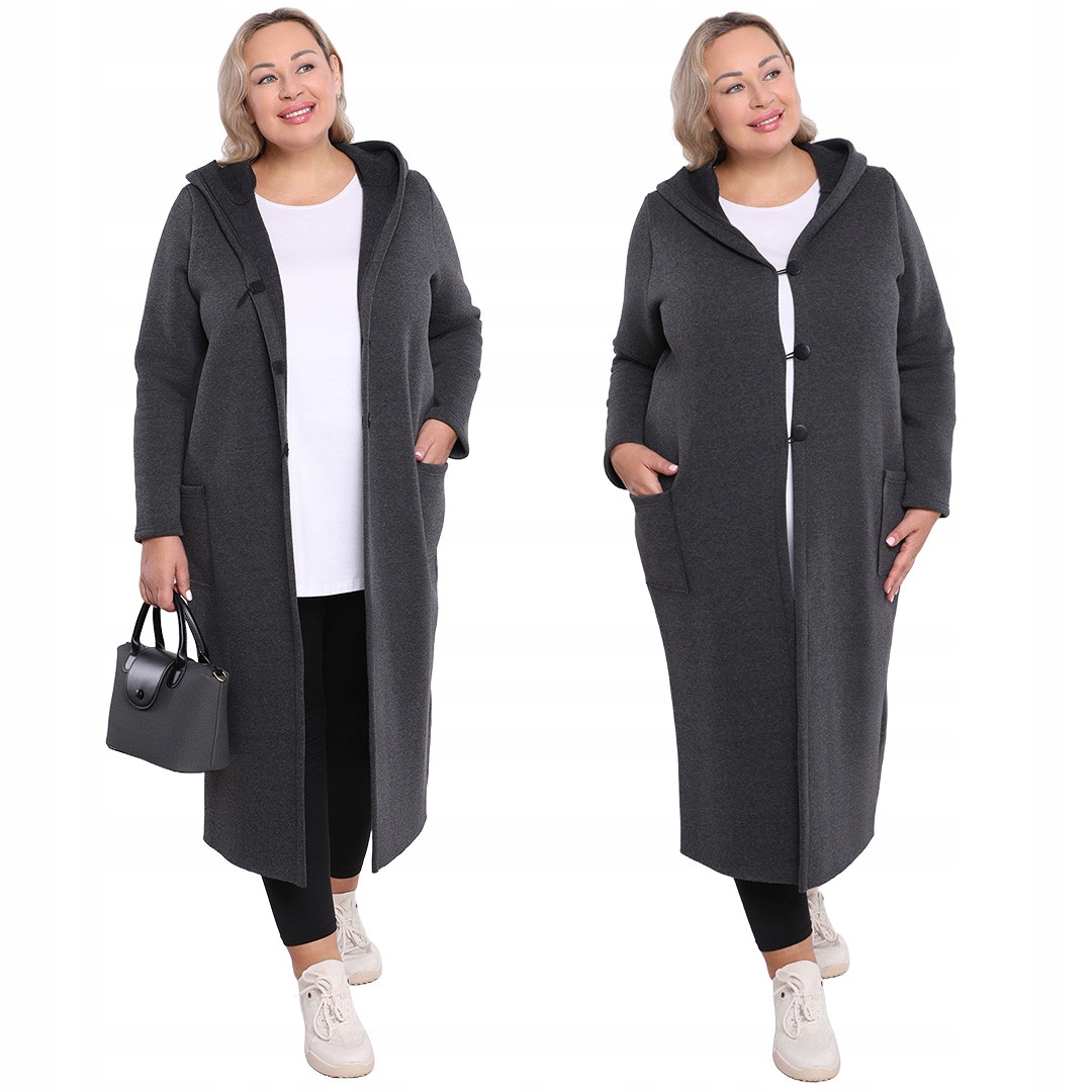 Grafitová dlouhá teplá mikina s knoflíky plus size velikost 60/62