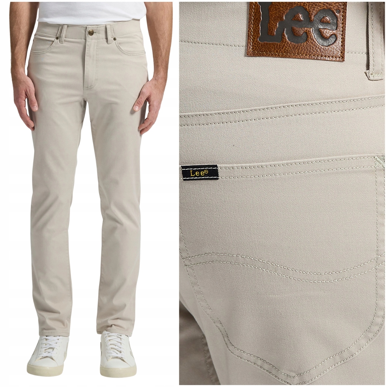 Lee Slim Fit Extreme Motion pohodlné béžové látkové kalhoty W36 L32