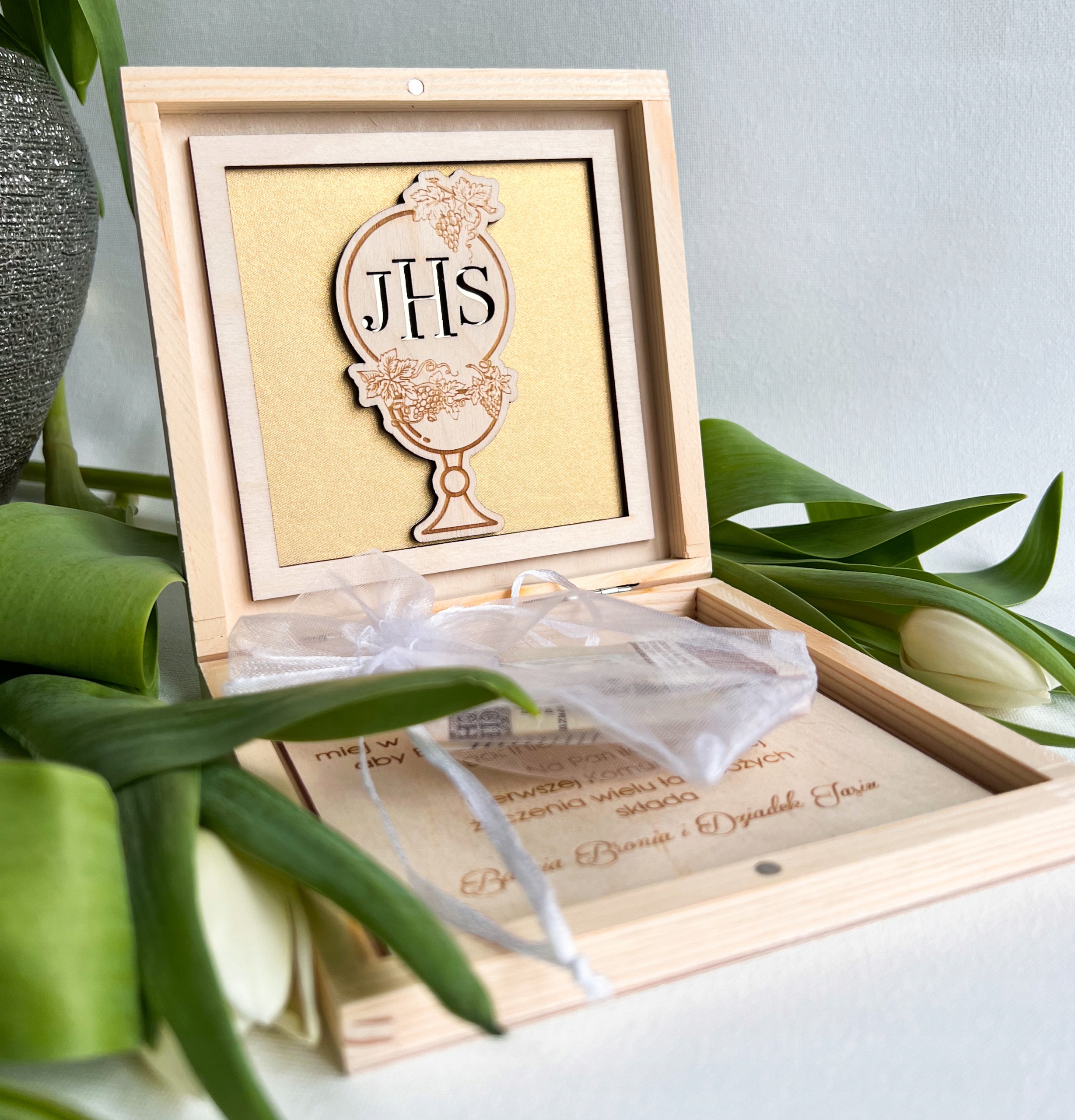 pudełko na pieniądze PAMIĄTKA I KOMUNII ŚWIĘTEJ Długość 14.5 cm