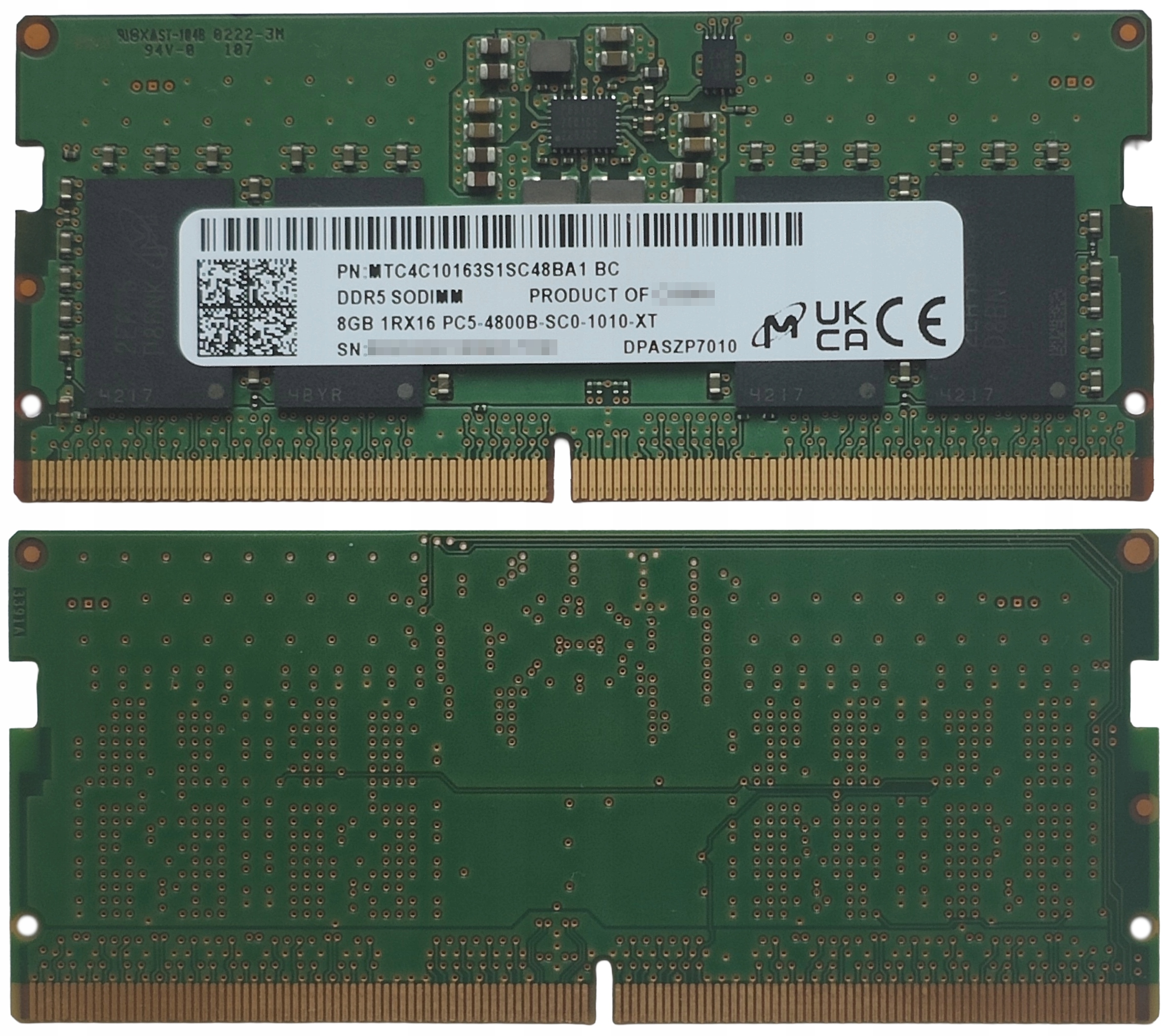 (n) 8GB 1*8GB Micron DDR5 4800MHz 1,1V MTC4C10163S1SC48BA1
