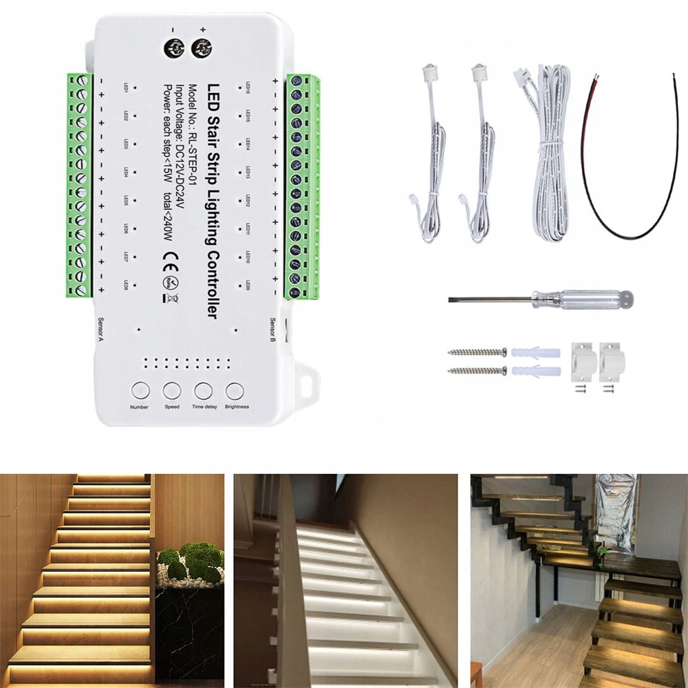 sada Schodišťový ovladač osvětlení pro 16 schodů Led s senzory nová