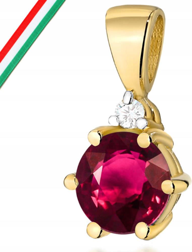Zlatý přívěsek 585 elegantní kulatý rubín s briliantem jako dárek 14k