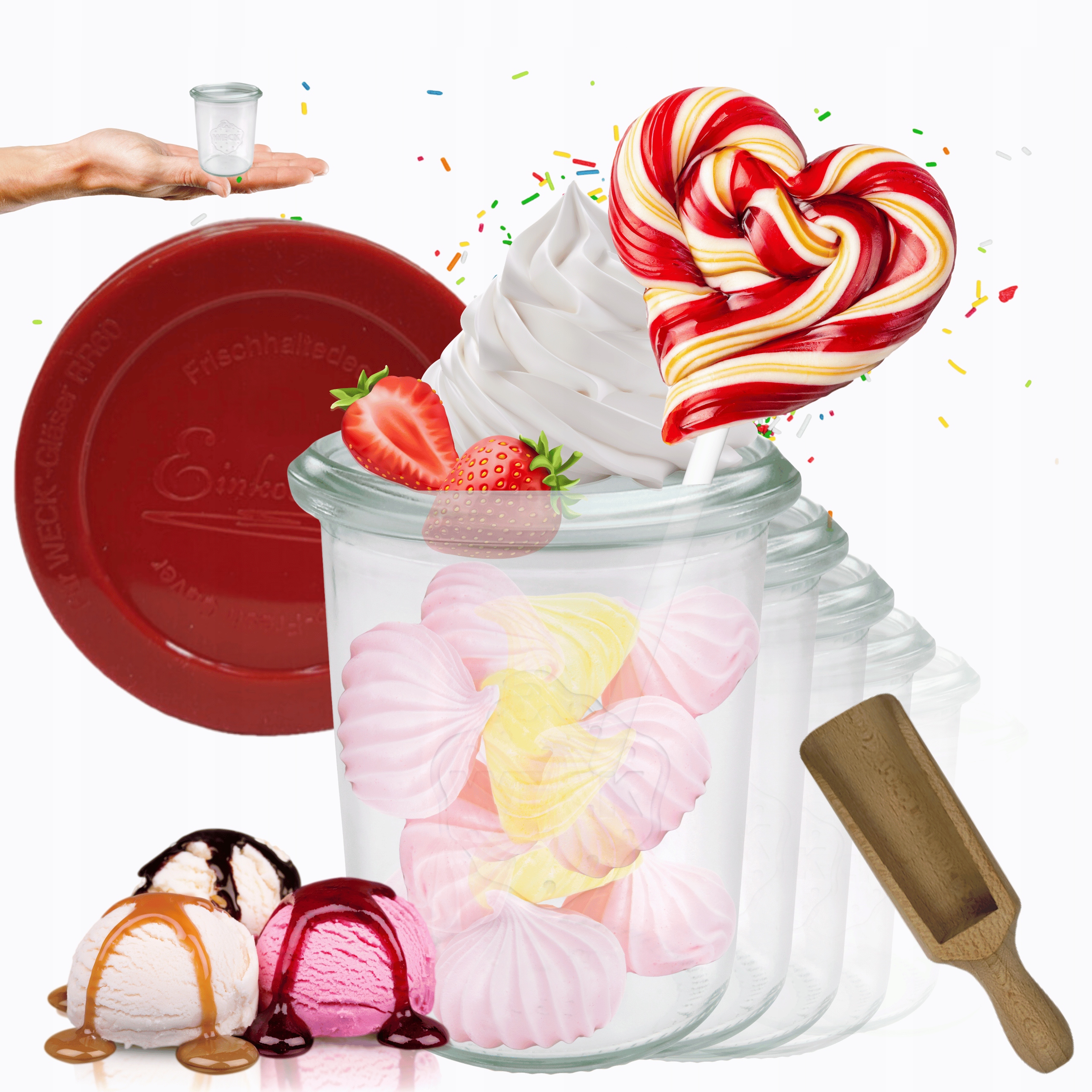 Sklenice Weck 160 Ml zavařeniny Mold žáruvzdorné silikonové víko 6 Ks odměrka
