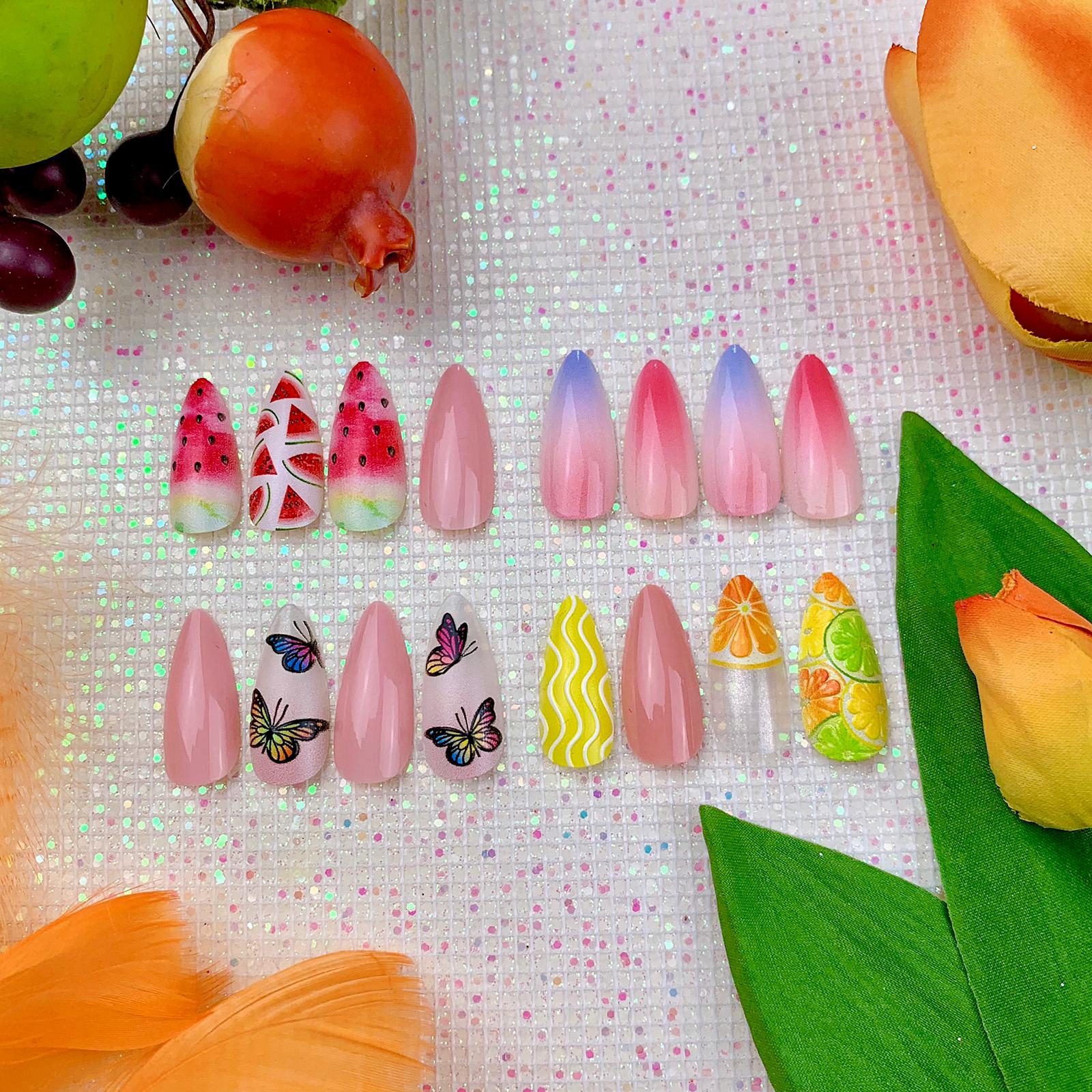 PAZNOKCIE SZTUCZNE TIPSY 24SZT Z KLEJEM MOTYLKI 3D WIOSENNE LETNIE Rodzaj Kolorowe
