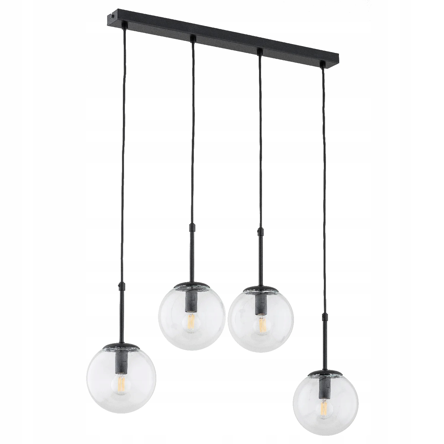 Závesná lampa čierna, sklenená guľová lišta 4xE14 10W, Sebia Alfa
