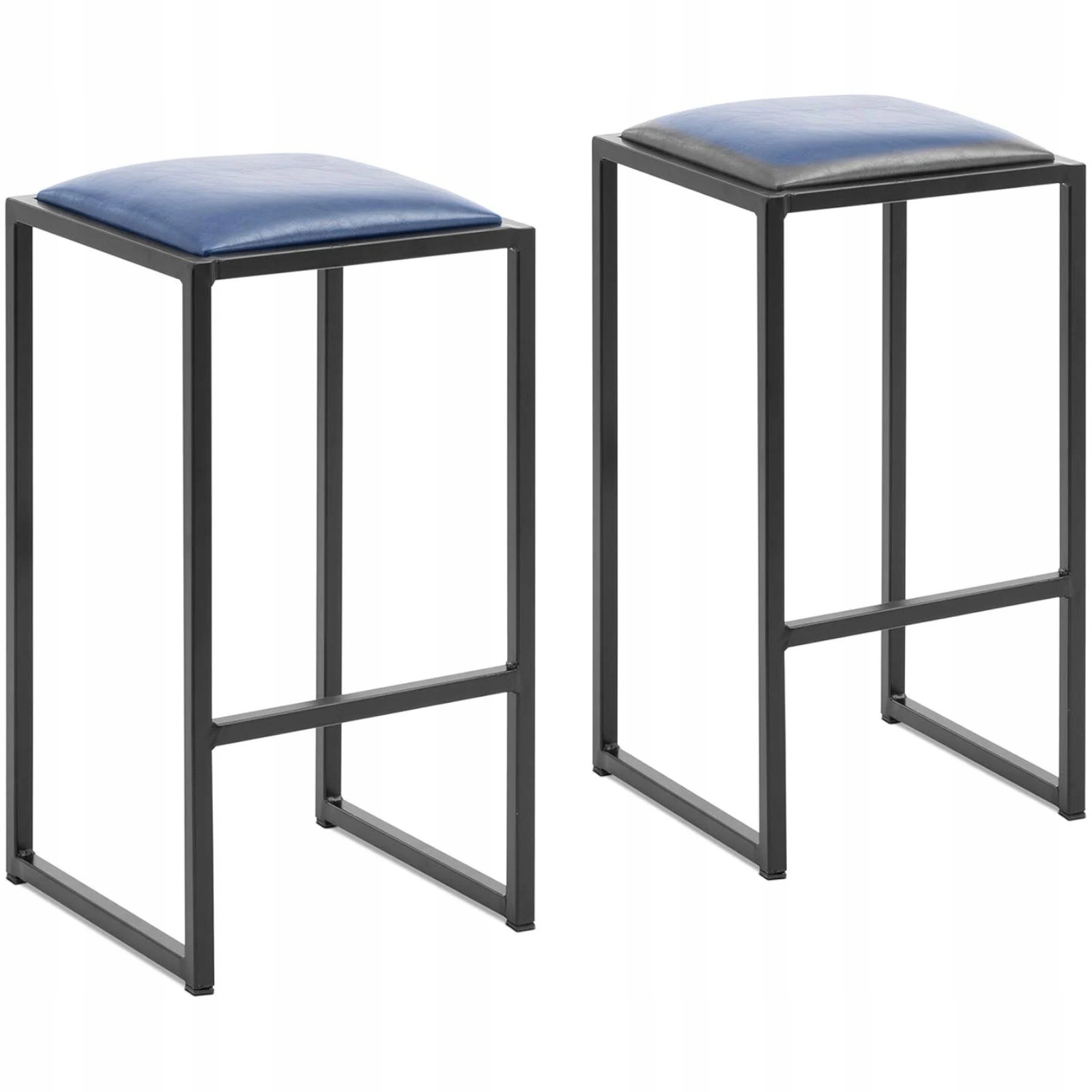 Barová stolička kovová loft s čalúnením čierno-modrá 2 ks