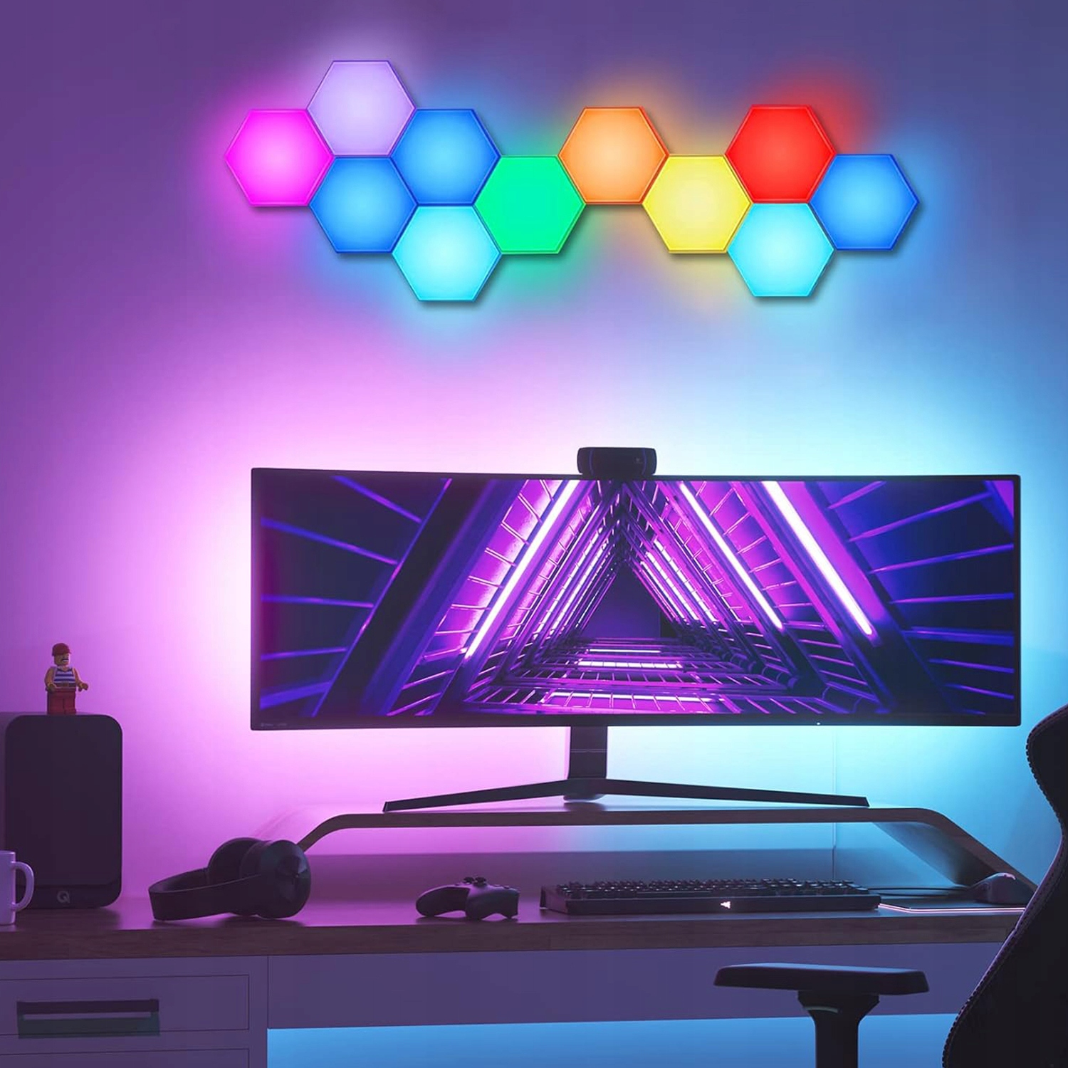 LAMPA ŚCIENNA GAMINGOWA HEXAGON RGB MODUŁOWA 10 SZT Kolor biały