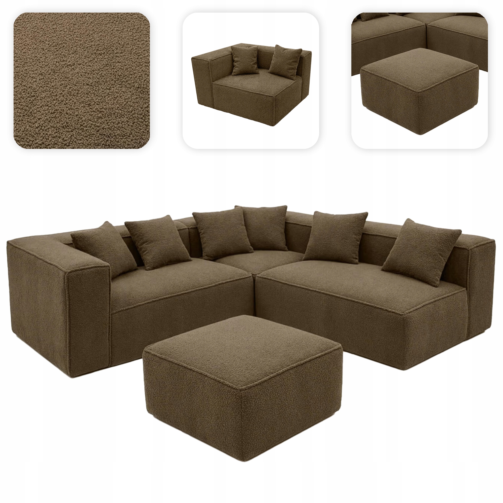 Rohová Sedací Souprava modulární Boucle Moderní Velký do obývacího pokoje Hnědý Cerio