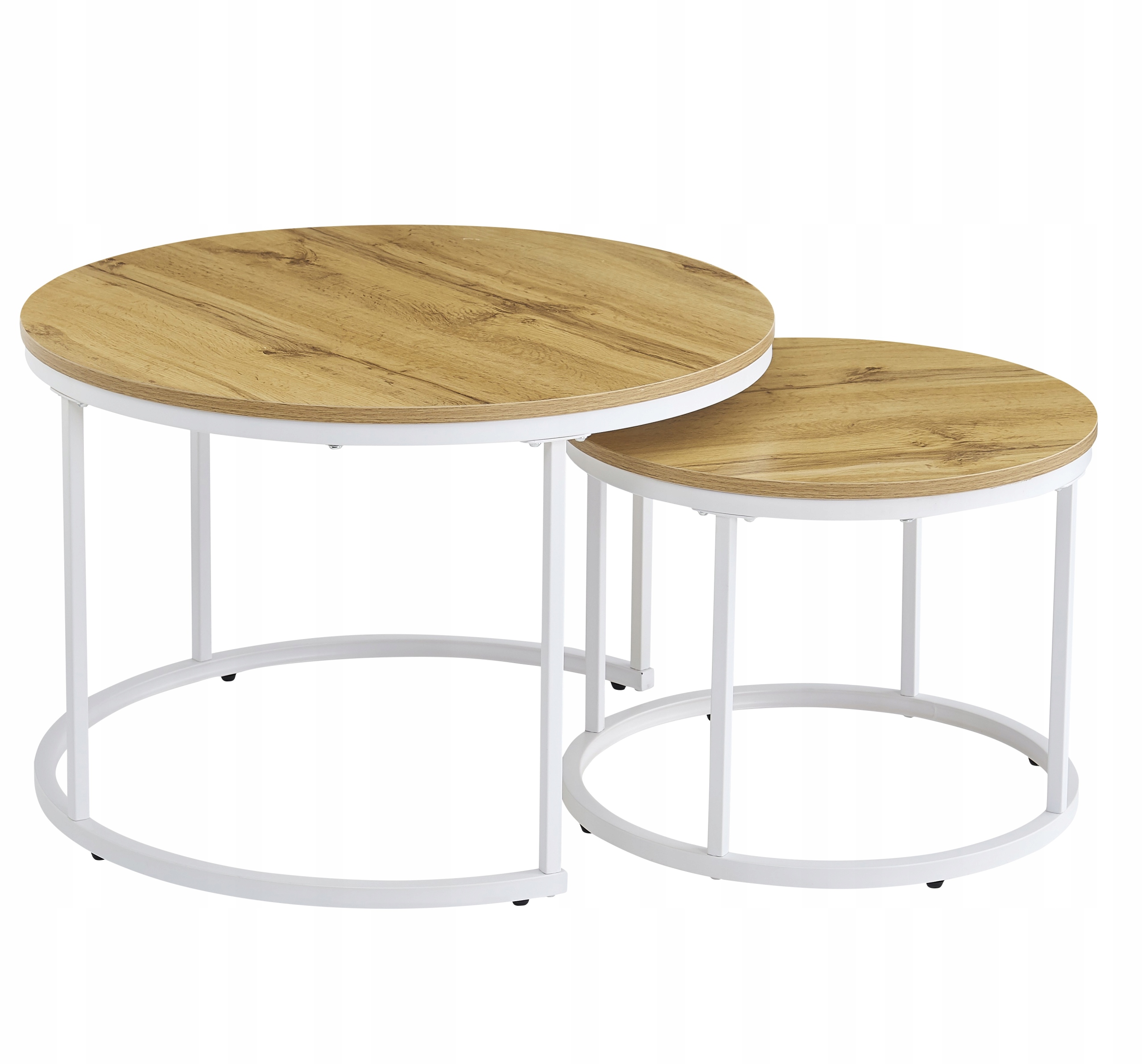 Sada 2 konferenčných stolíkov Loft Okrúhly dub moderný industriálny 70/50 cm