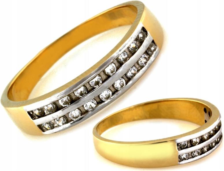 Zlatý prstýnek 585 módní s zirkony, snubní vzor, velikost 15 dárek