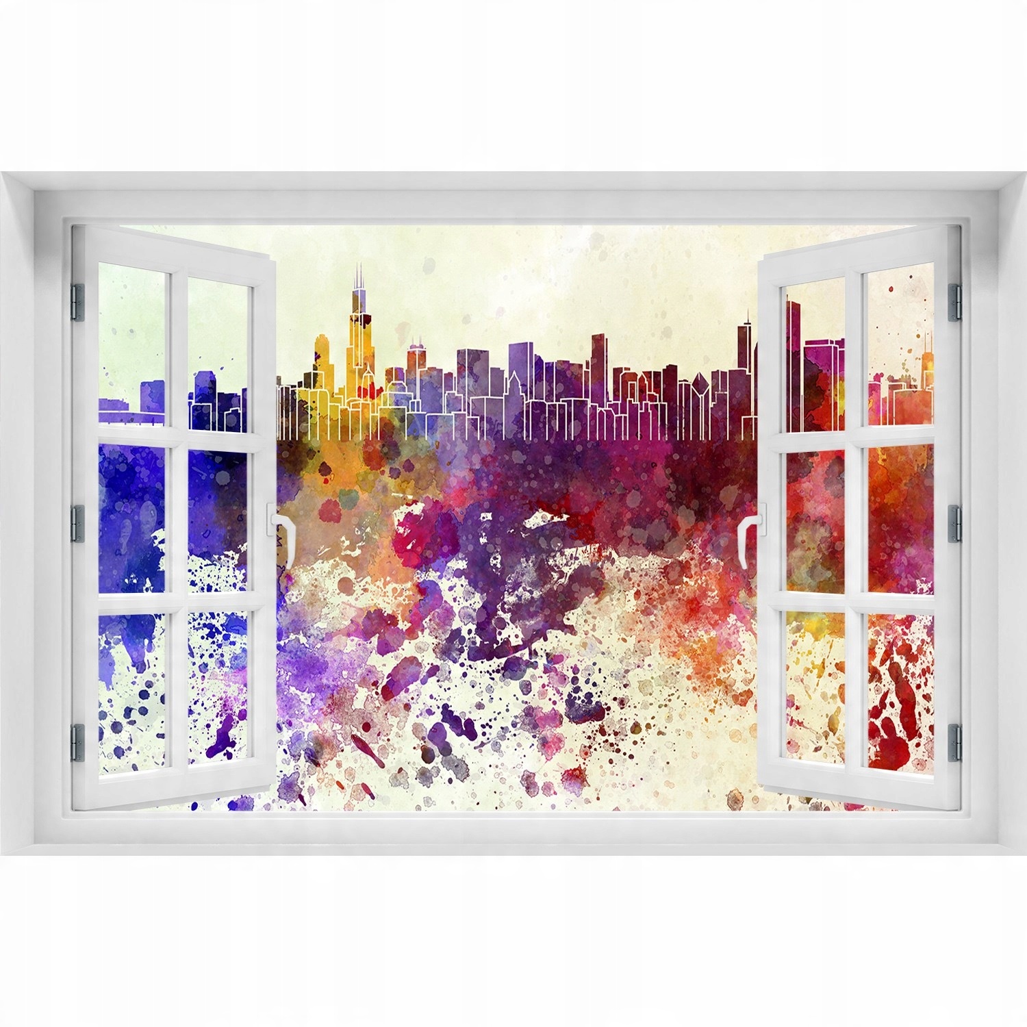 

Naklejka na ścianę 3D Okno widok Kolorowe Chicago
