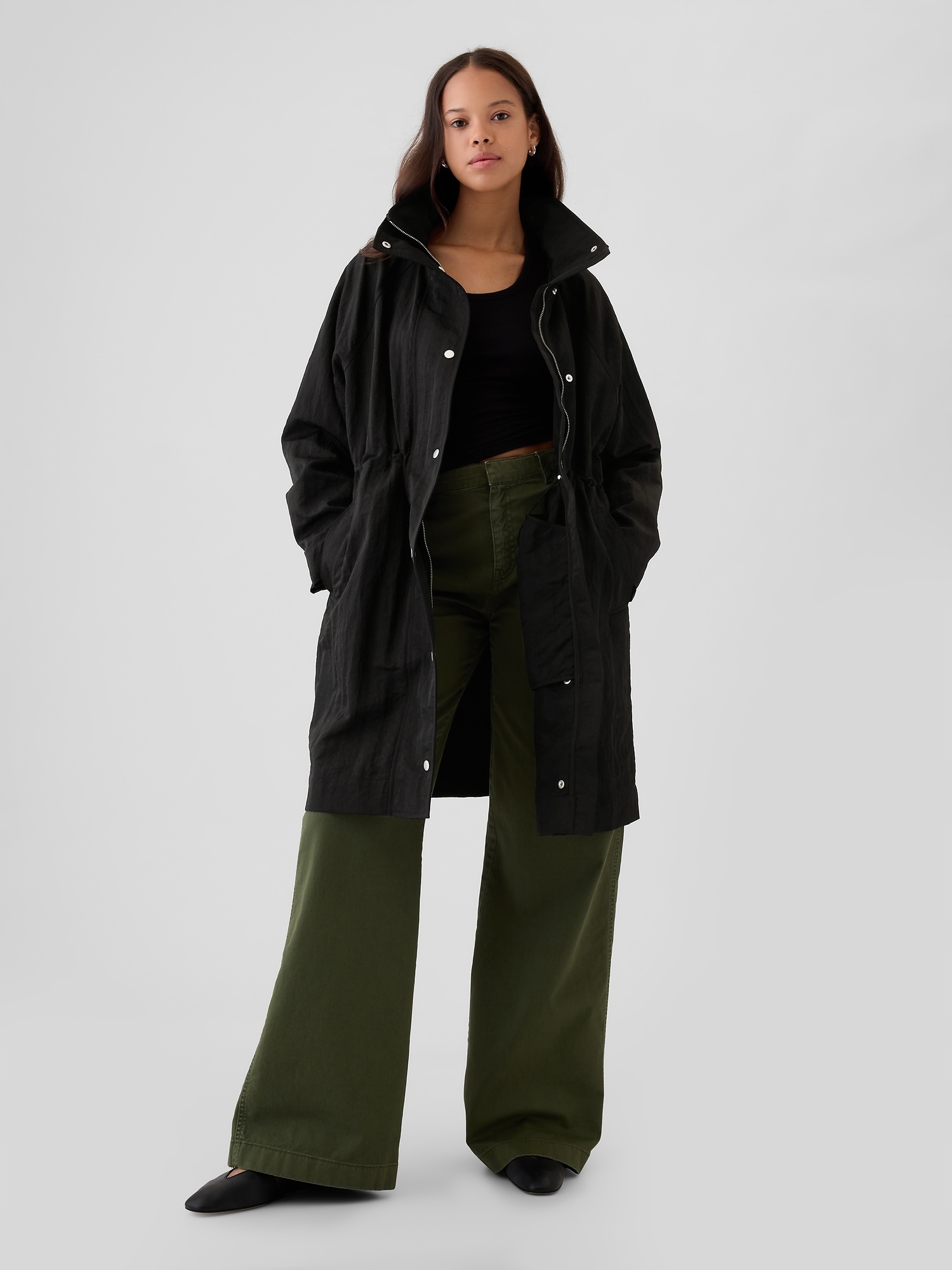 Gap Nylonová oversize parka černá