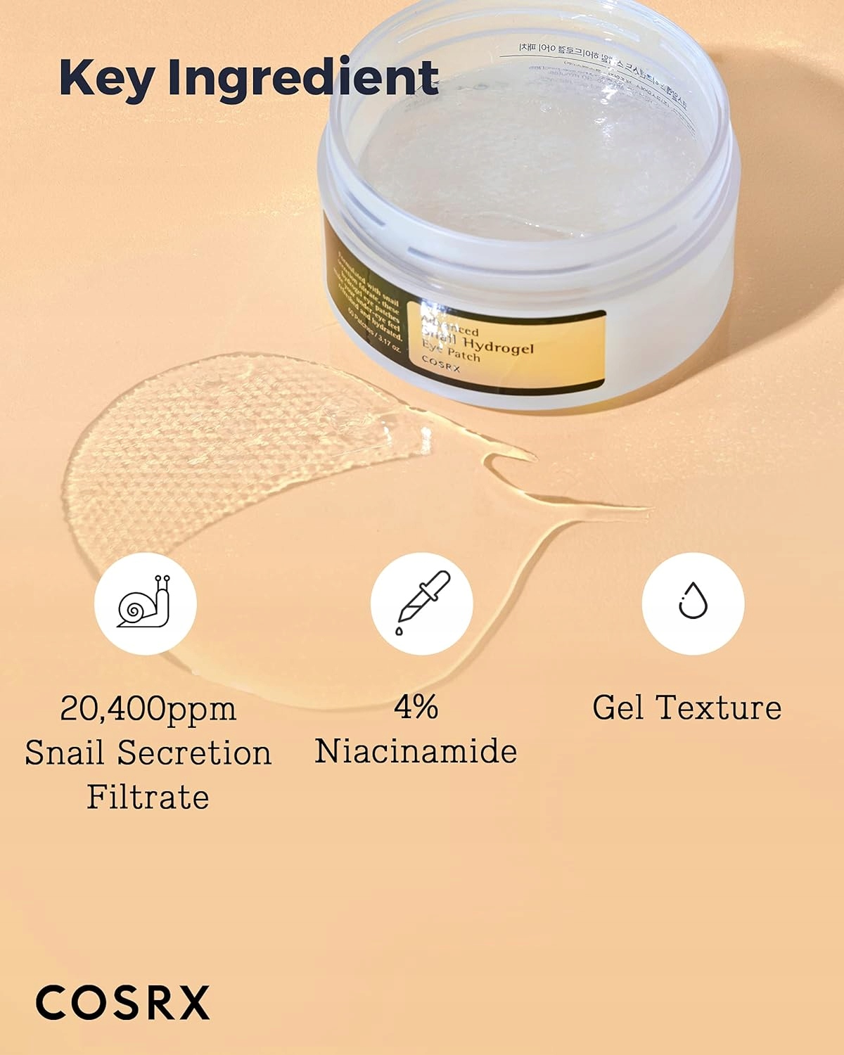 COSRX Advanced Snail Hydrogel Eye Patch, 60 szt Typ skóry Do wszystkich typów skóry Normalna