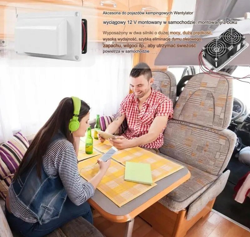 WENTYLATOR WYCIĄGOWY 12VCZARNY DO ZABUDOWANIA W KAROSERII KAMPERA PRZYCZEPY Marka Inna