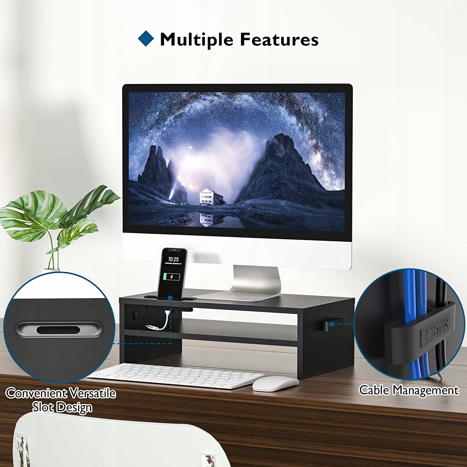 BONTEC STOJAK NA MONITOR PODSTAWKA POD LAPTOP KOMPUTER PC IMAC 42CM CZARNY — miniatura 2