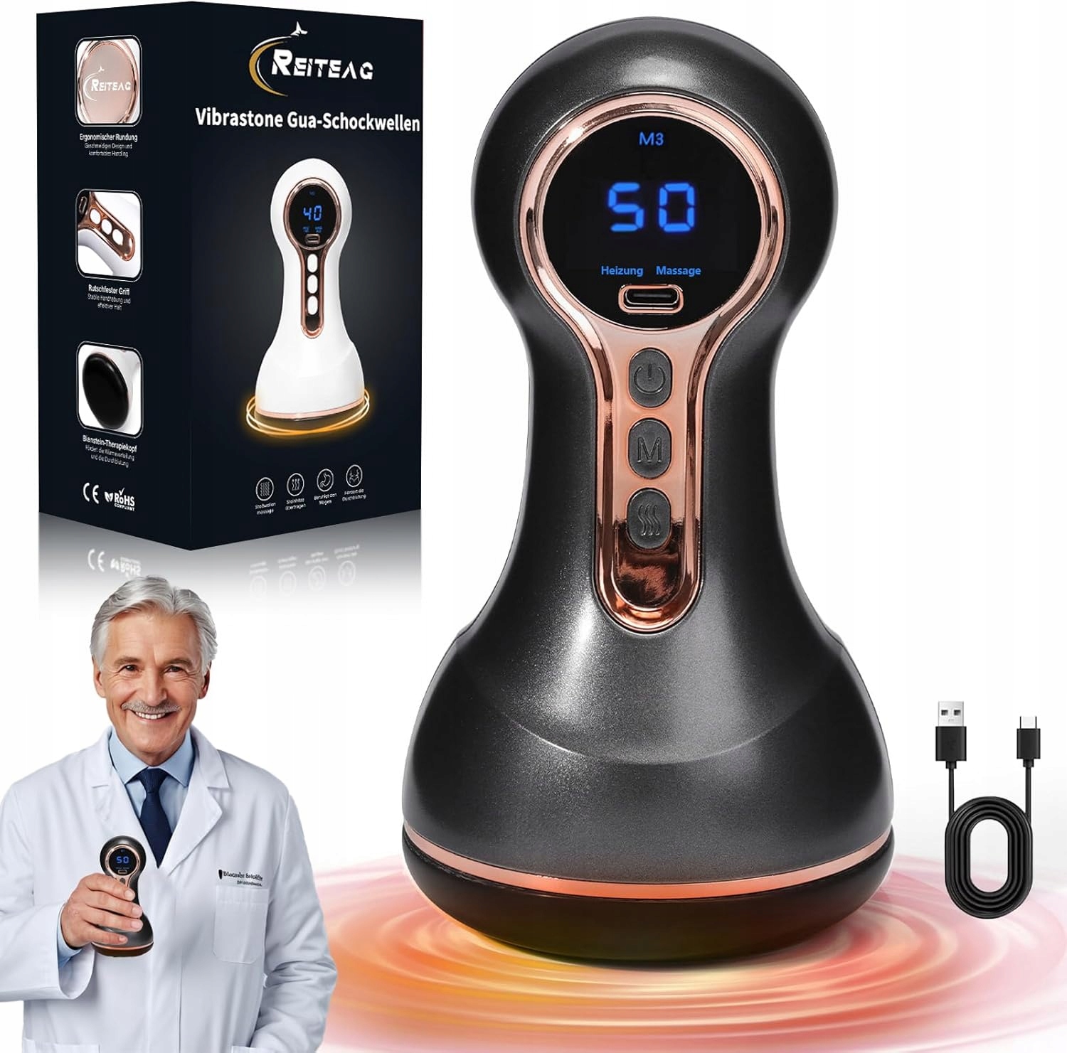 Vibrastone Gua Shockwave Masażer z Funkcja ogrzewania wibracyjnego, do rąk