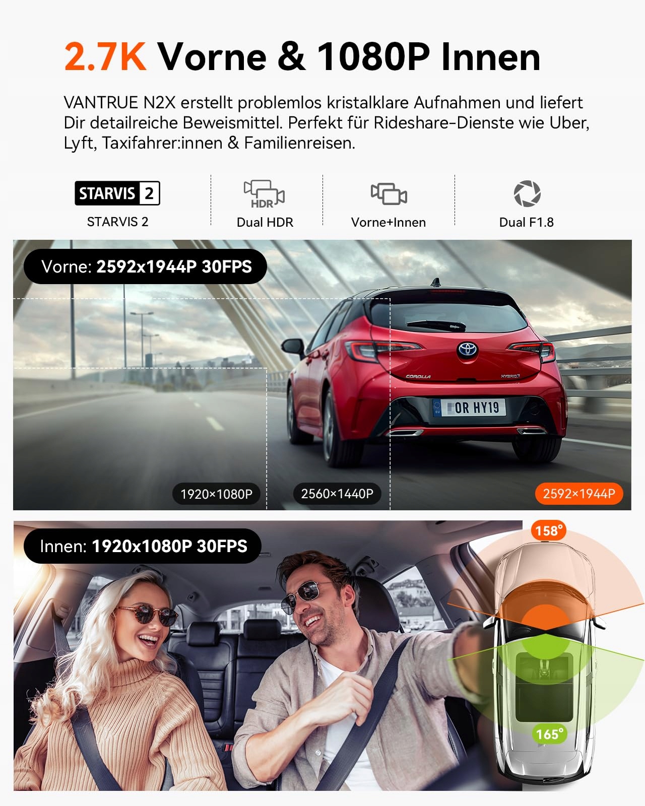 VANTRUE N2X Kamera 2.7K 1080P GPS WiFi Nocny Tryb 24/7 Parkowanie — miniatura 2