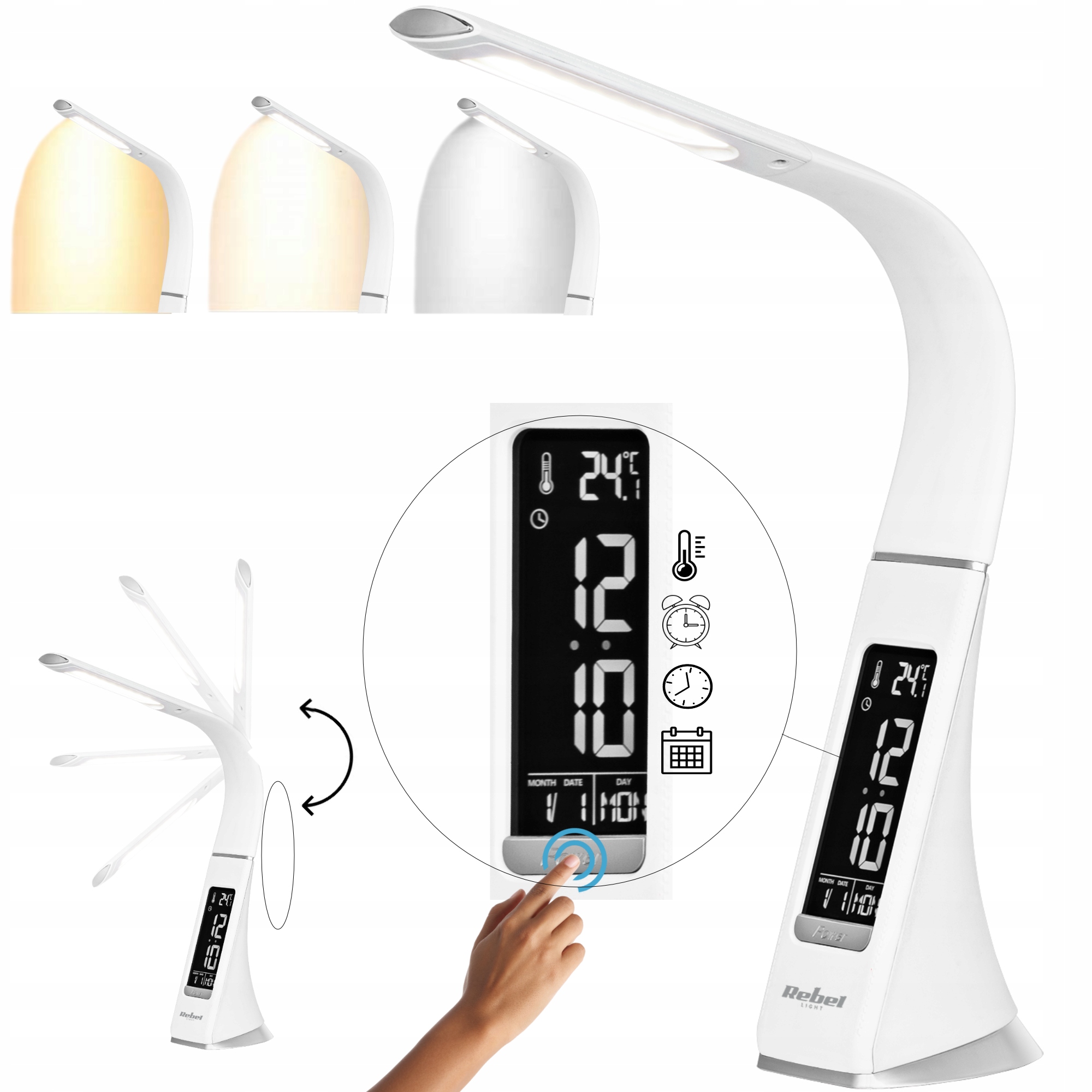 Lampka na biurko biurkowa Led nocna regulacja budzik LCD 7W Usb Rebel