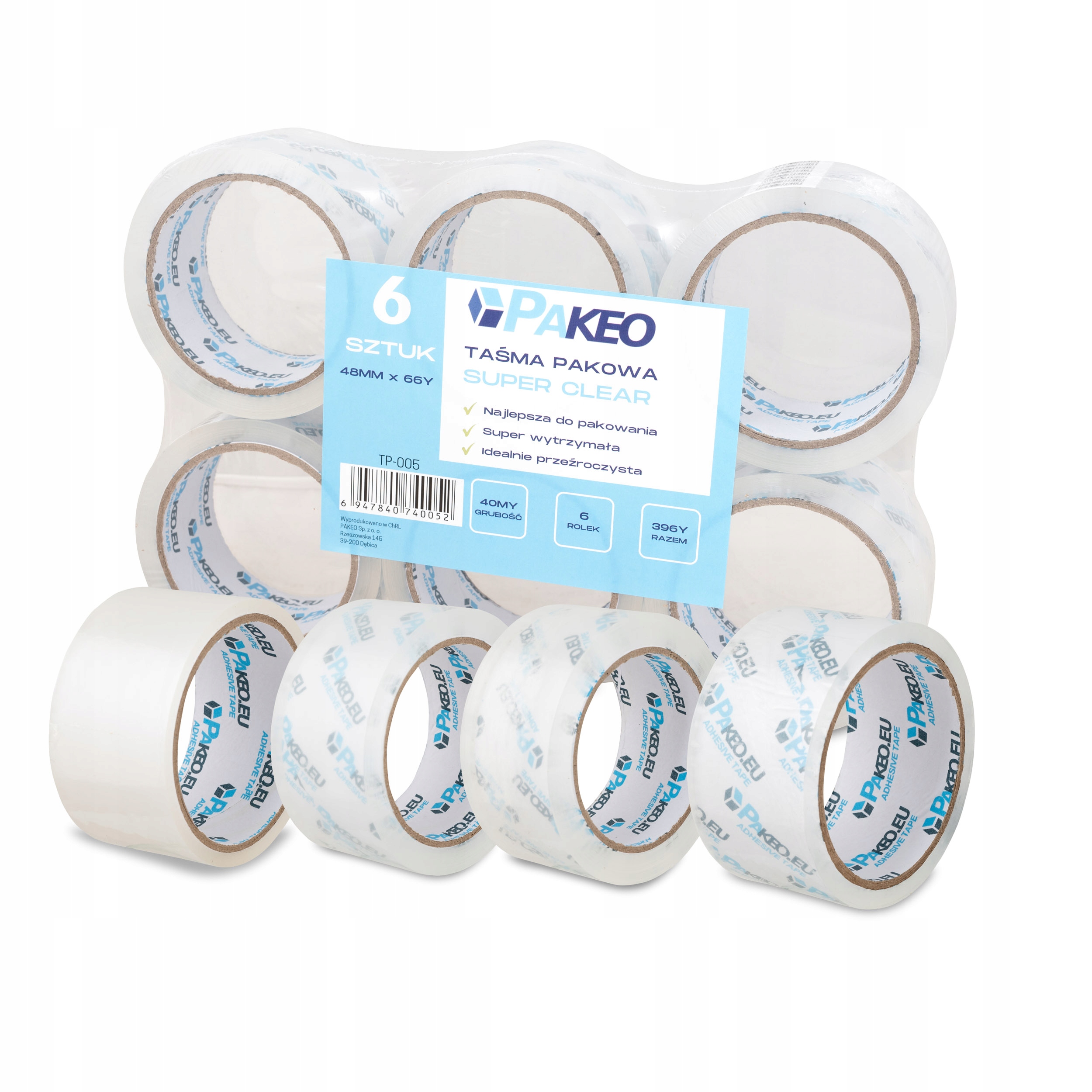 Taśma pakowa mocna klejąca przezroczysta PAKEO 48x100 Szerokość 48 mm