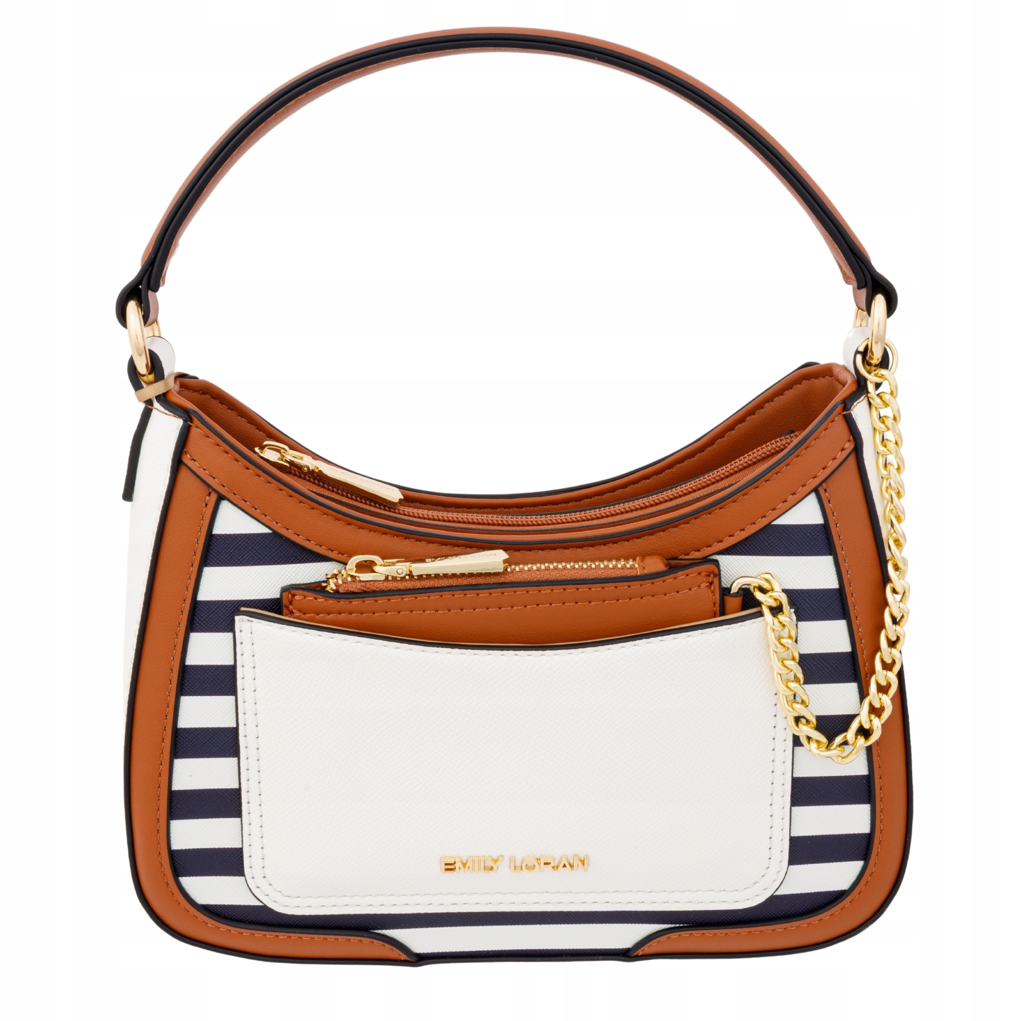 Dámská kabelka Emily Loran s proužky, bílo-granátová s hnědými prvky