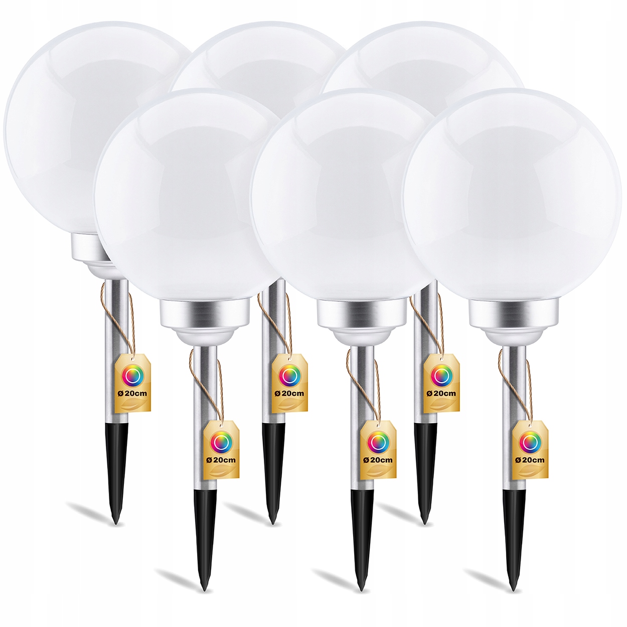 

6x Lampa Ogrodowa Led Solarna Kula 20 CM Rgb+w