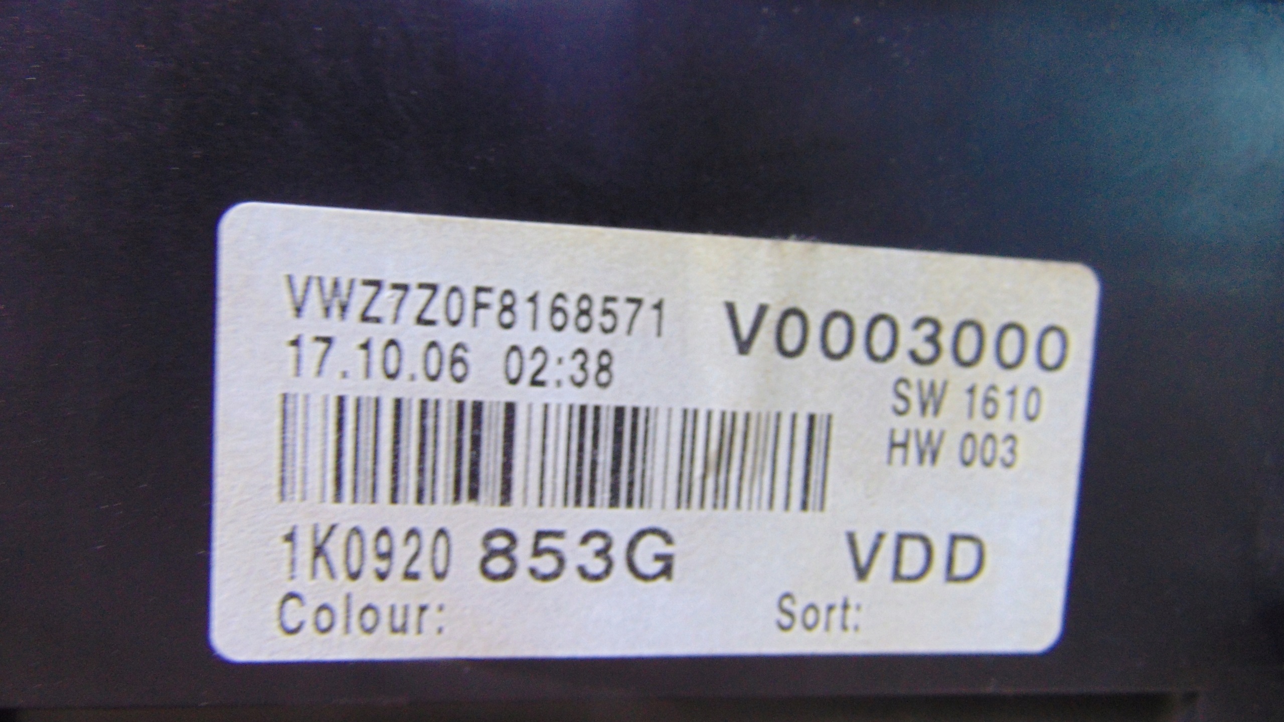 dials dials 1.6 8V VW GOLF V HB 03-10 ROK
