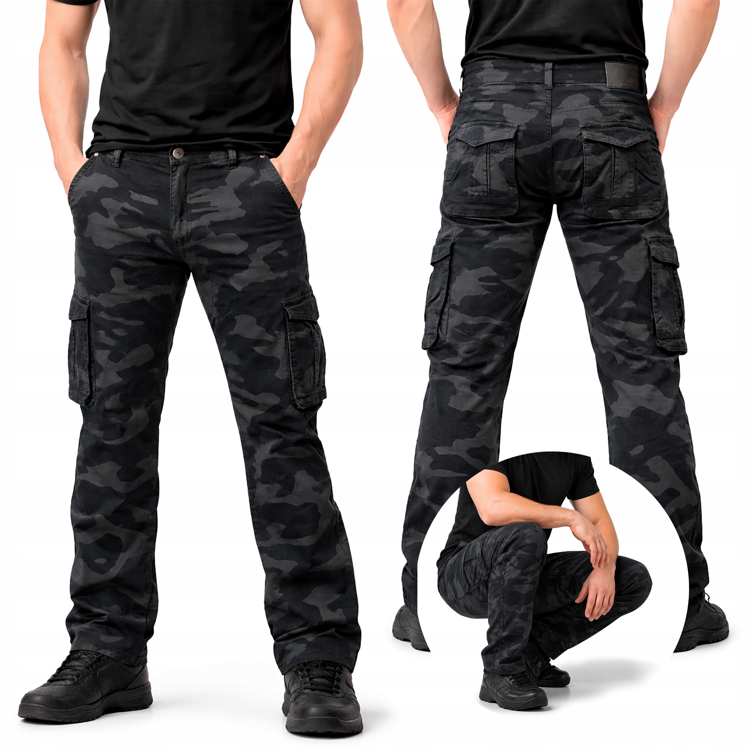 Pánské Pracovní Kalhoty Džíny Do Pasu Elastické Strečové Bojovky Silné Maskáčový