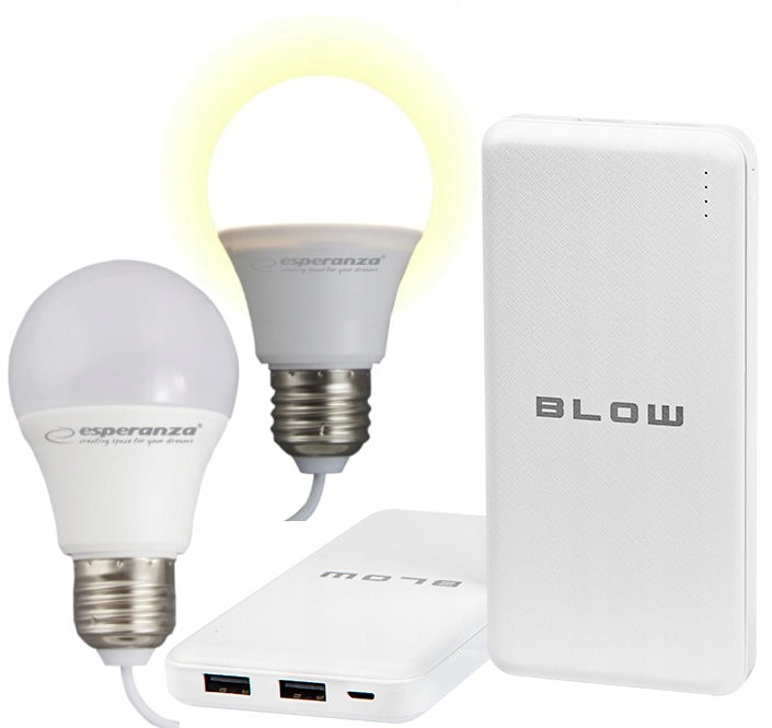 Żarówka KEMPINGOWA USB przenośna LED 5W 2szt +Ładowarka POWERBANK 20000mAh