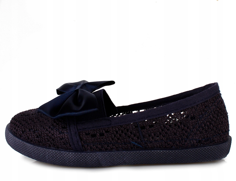 Granatowe ażurowe KORONKOWE tenisówki kokardka 26 Kolor niebieski