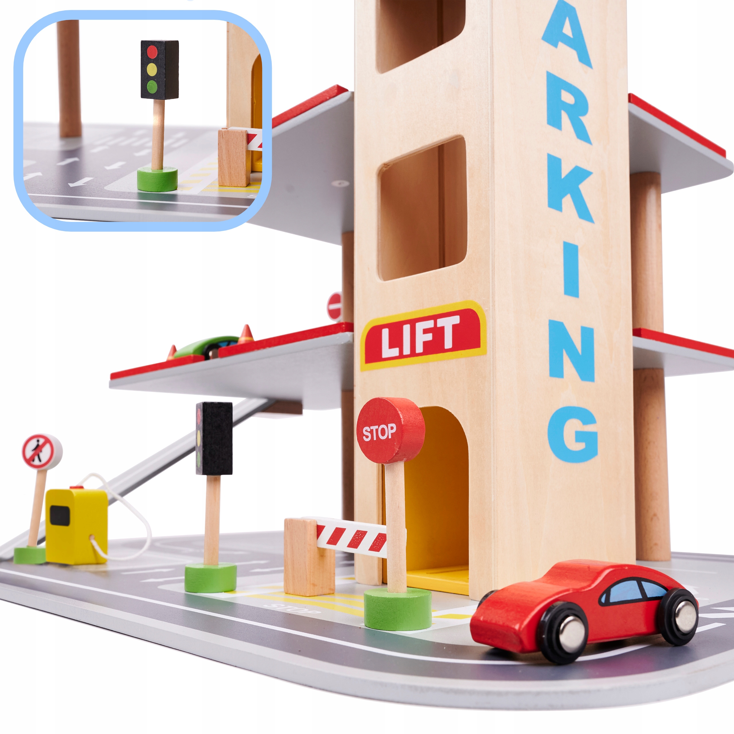 PARKING DREWNIANY GARAŻ DLA DZIECI BENINO PIĘTROWY WINDA AUTKA AKCESORIA Płeć unisex