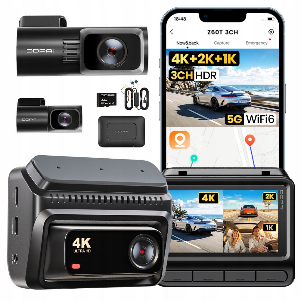 Kamera Automobilová Ddpai Z60T Přední Interiér Zadní 4K Hdr Modul 4G 64GB