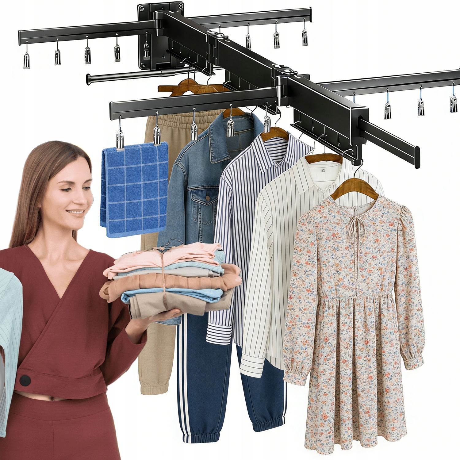 Sušák Na Prádlo, Skládací Věšák Na Prádlo Na Zeď, Výsuvná