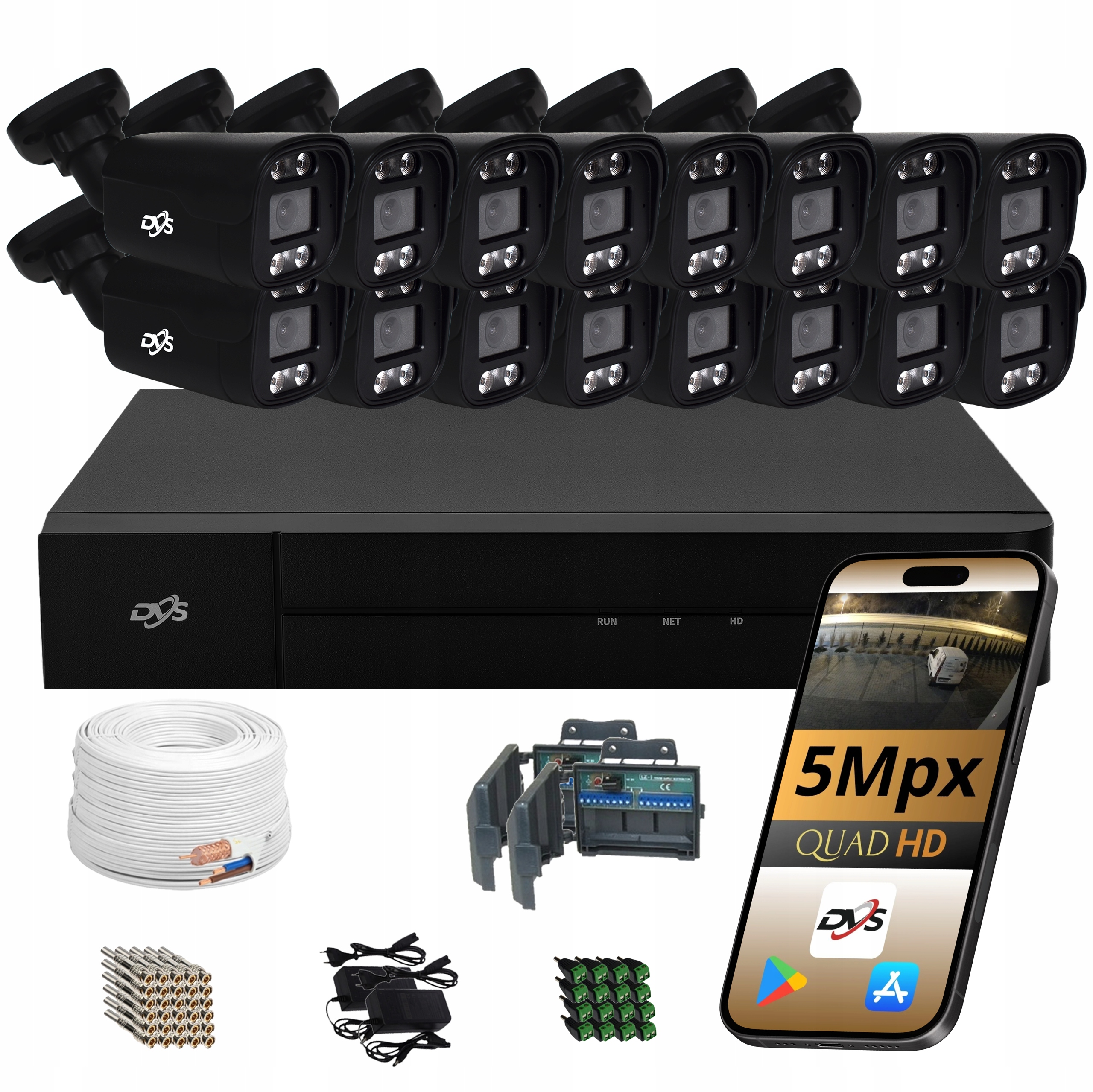 Sada 16 Venkovních Kamer Analogový Monitoring Černá Tuba 5 Mpx