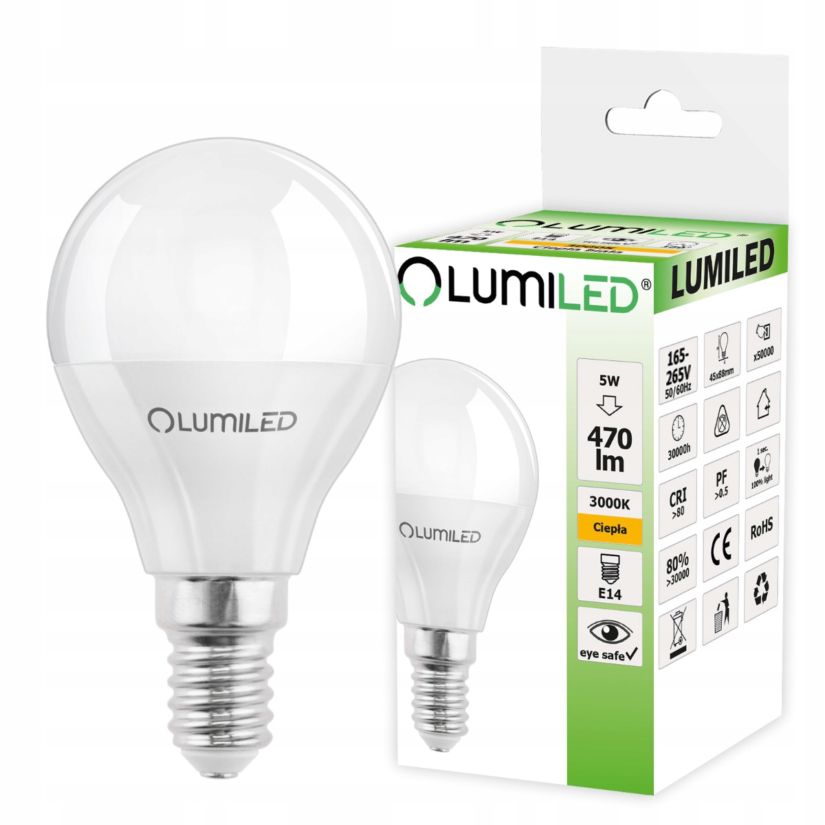 

Żarówka Led kulka E14 5W 50W 470lm Lumiled ciepła