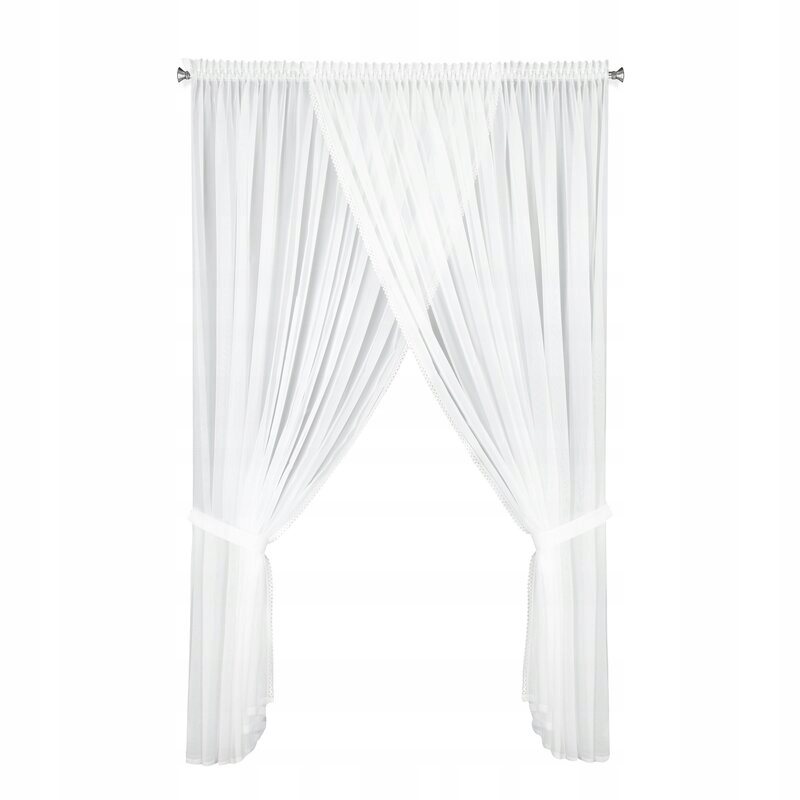 Záclona 400x250 Caroline bílá, zdobená lemováním, připravená na pásku