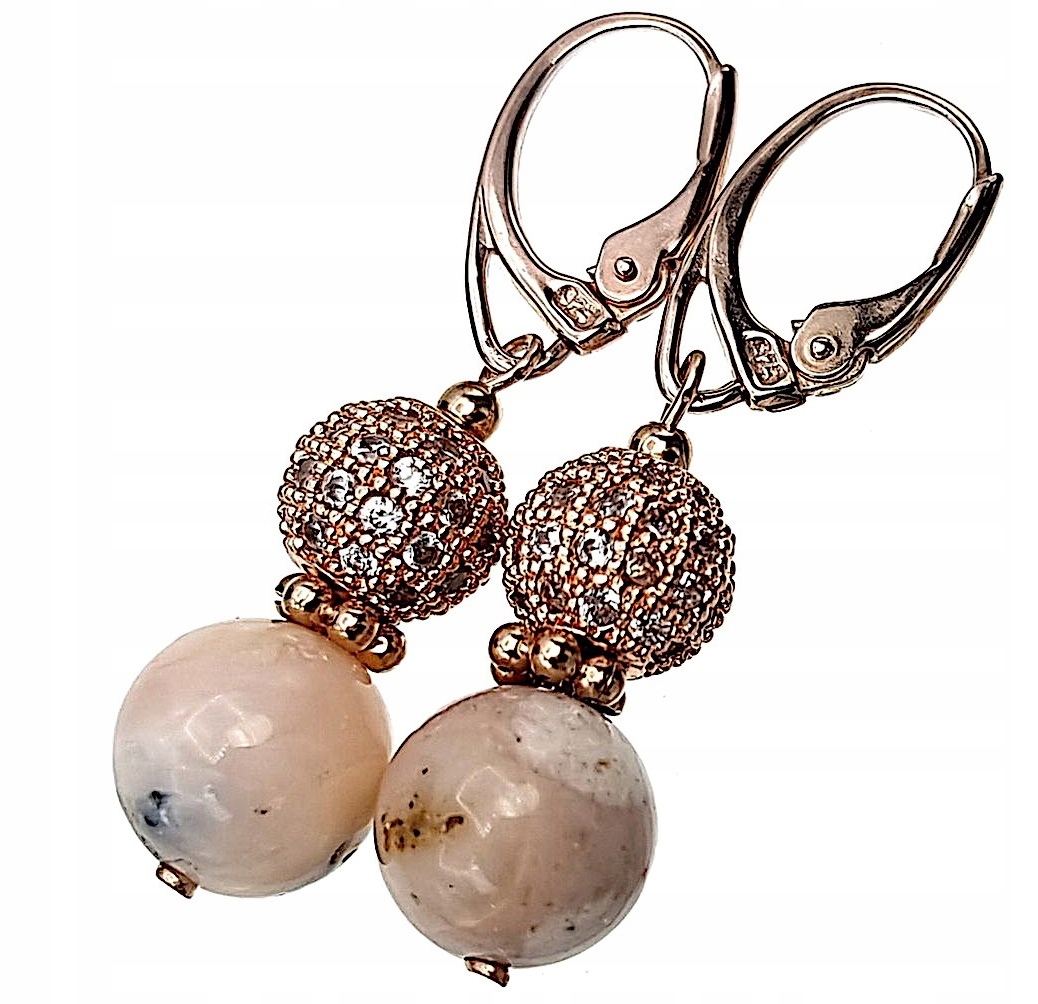 Přírodní Opál Růžový Jemné Náušnice Růžové Zlato Stříbro