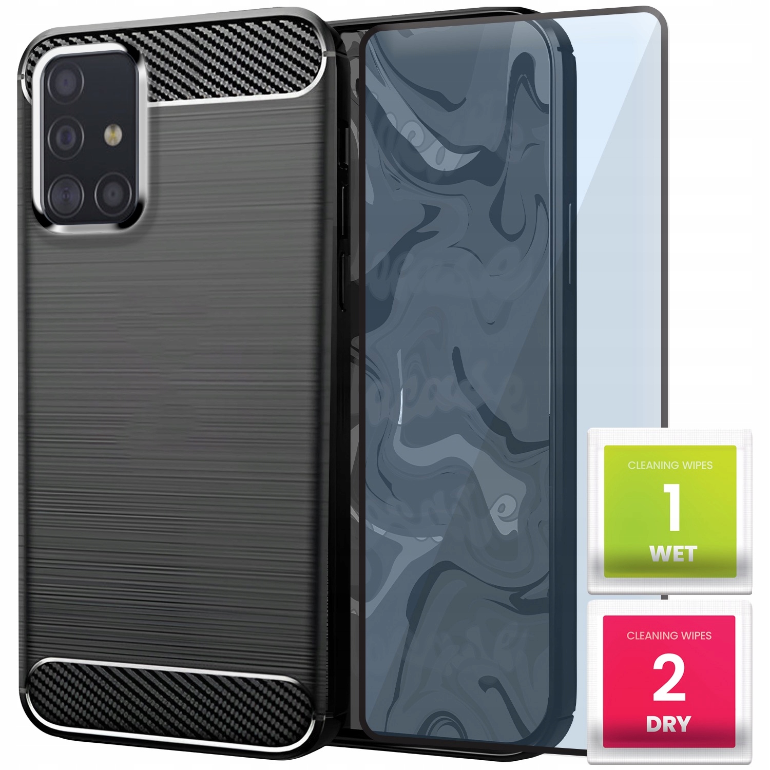 Etui do Samsung Galaxy A71 (Czarne, Karbon, Pancerne, Case, Plecki) Szkło