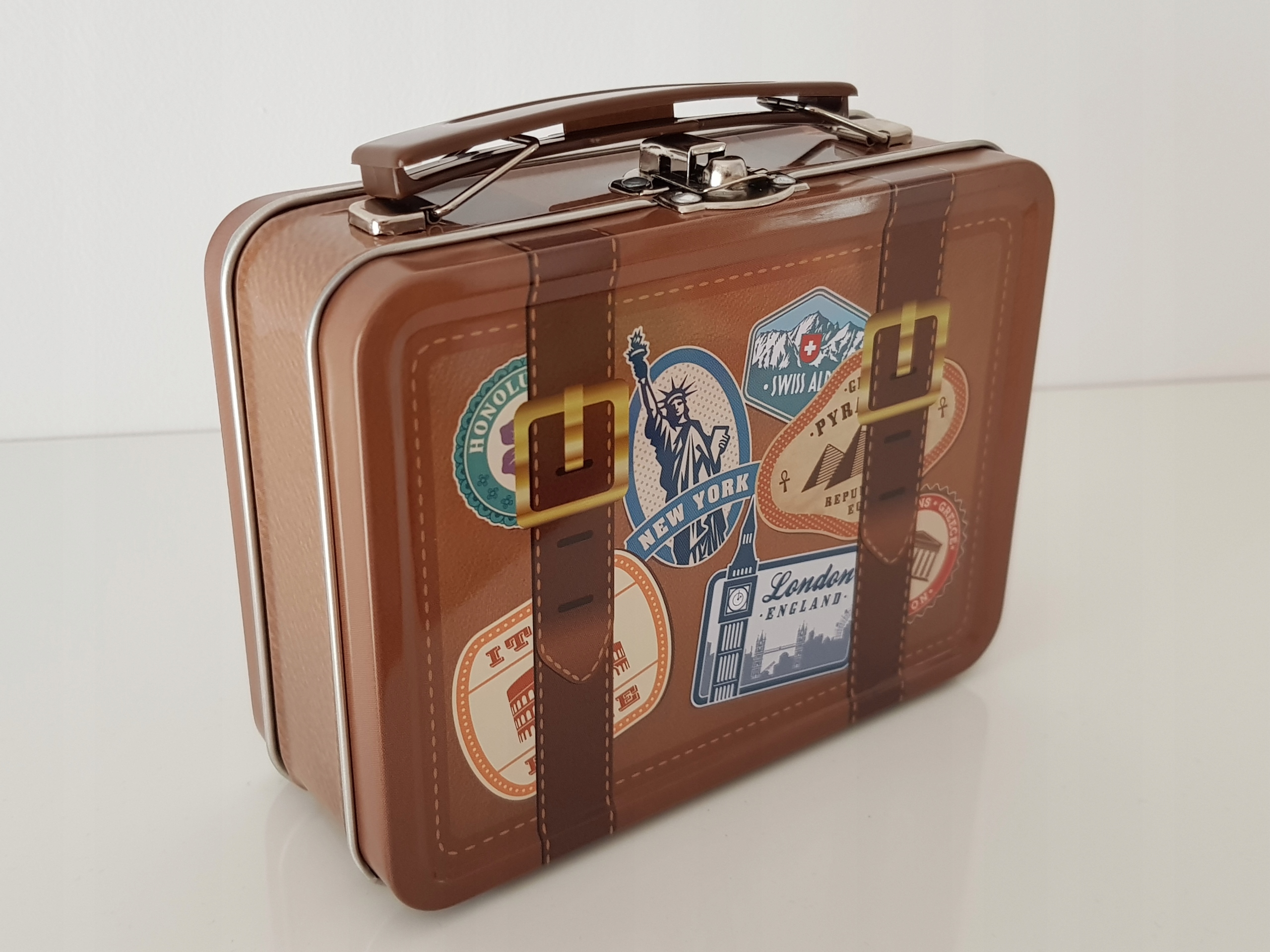 WALIZKA METALOWA 14x10cm Puszka Pudełko Upominek Materiał metal