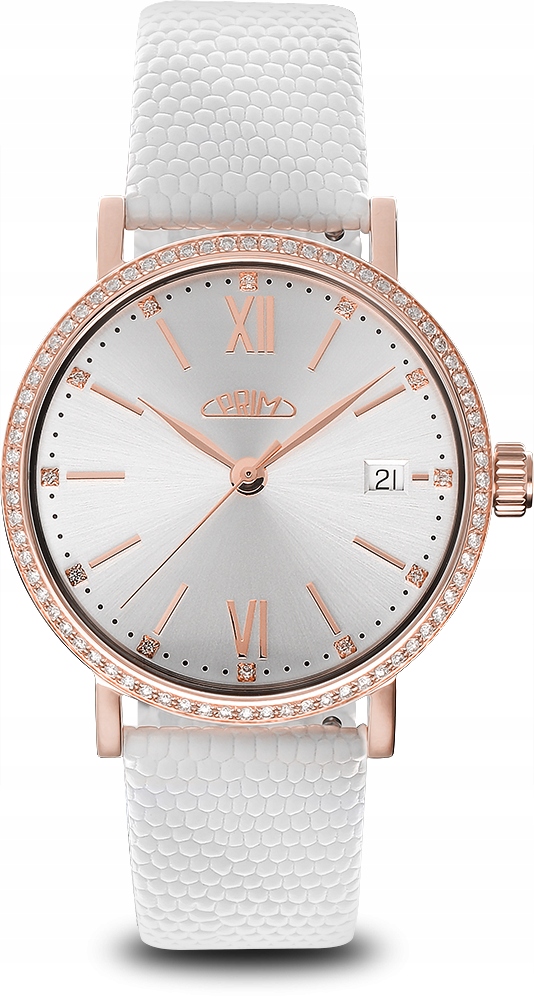 Zegarek damski Prim Lady Elegant Gold Diamond automatyczny różowy pasek