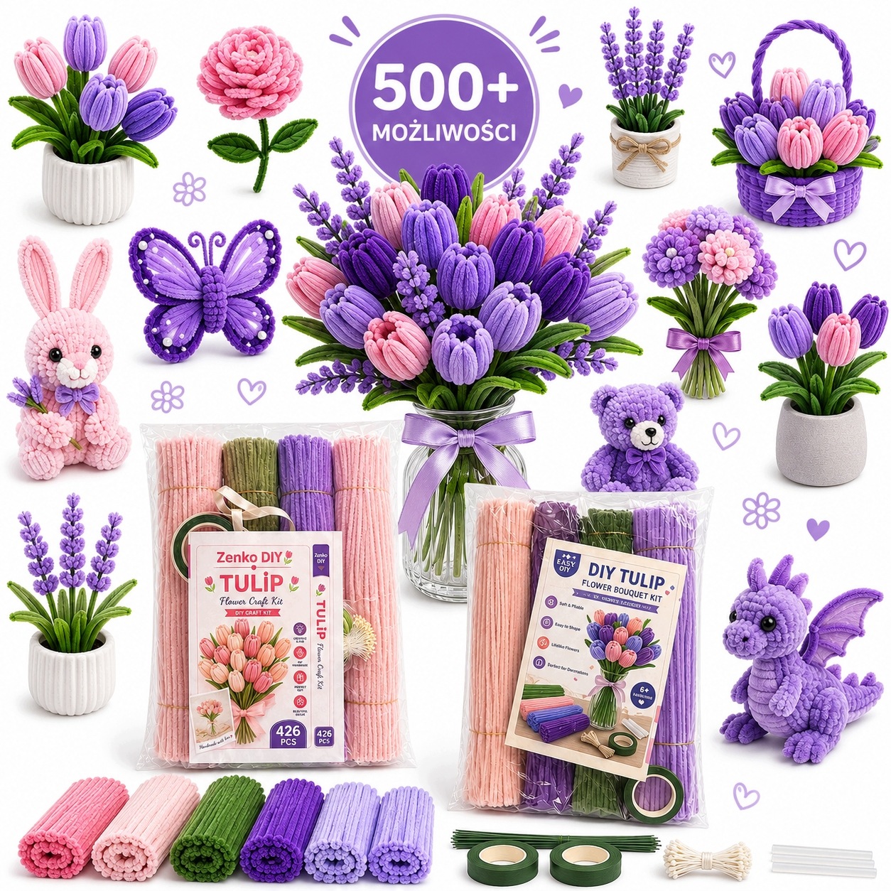 0024 Kreativní Kreativní Drátky Chenille 2 sada 852 prvků Květiny
