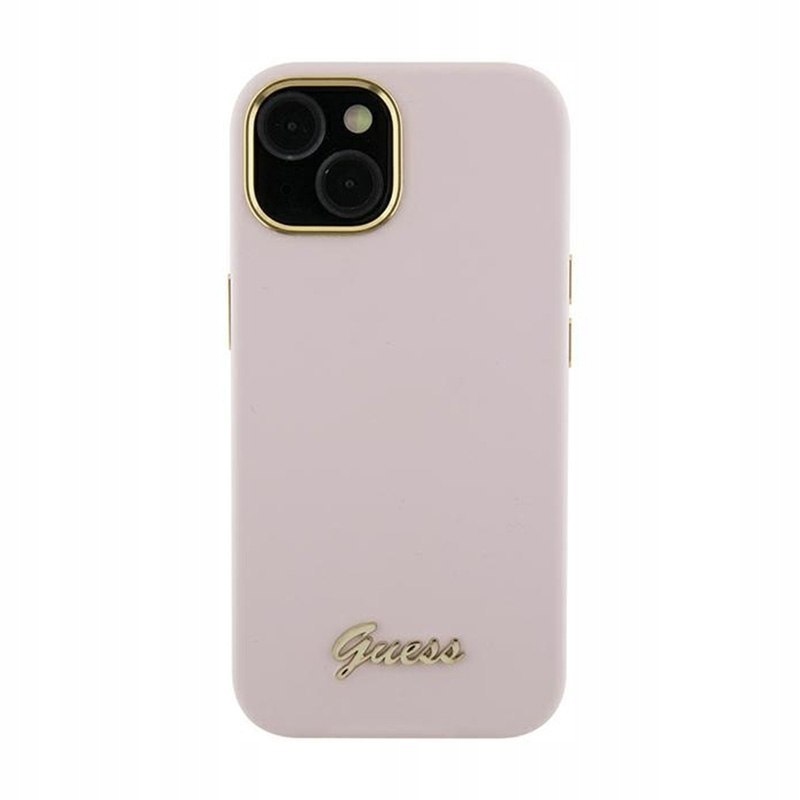 Guess Silicone Script Metal Logo & Frame – Pouzdro pro iPhone 15 Pro Max (růžové)