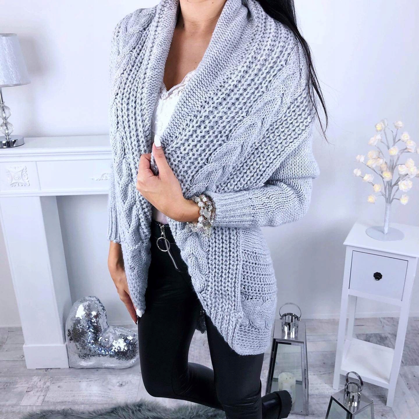 CIEPŁY KARDIGAN NARZUTKA SWETER WARKOCZ -- KOLORY Marka inna