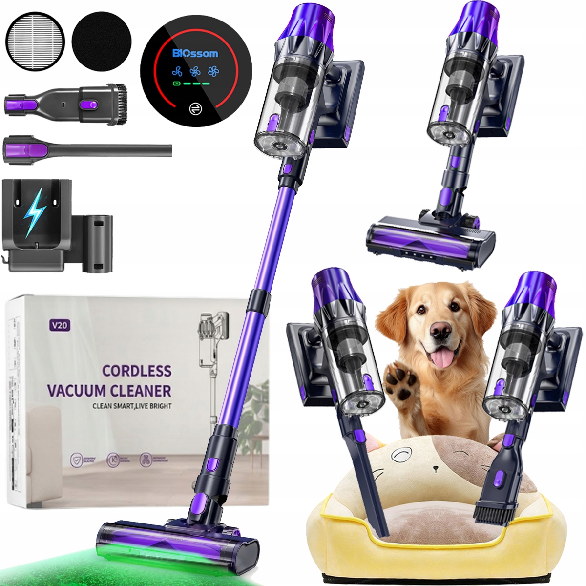 Vysavač Vertikální Cyklonový Bezsáčkový 650W 3V1 Výkonný Blossom V20