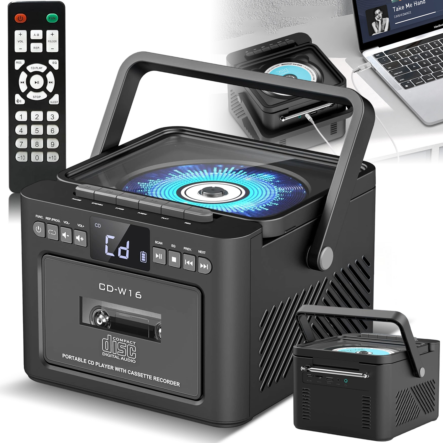 CD Přehrávač Přenosný Kazetový Bluetooth Reproduktor Fm MP3 Rádio Aux LCD