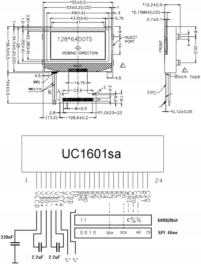 ART Nowe LCD 128x64-AY COG podśw. LED White/Blue Kod producenta CGG128064AY02-BIW-R
