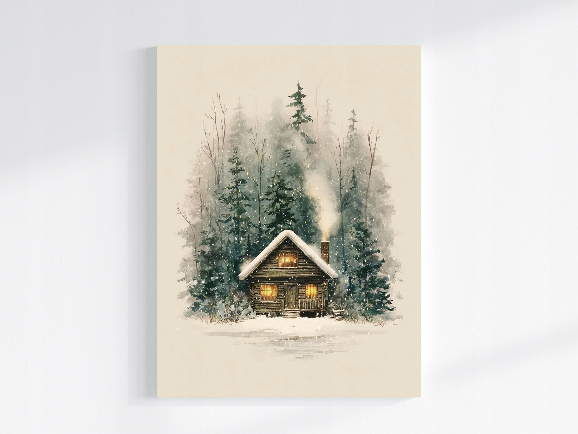 Obraz Na Plátně Canvas Krajina Les Dům Chata Zima Sníh Večer Retro 60x80