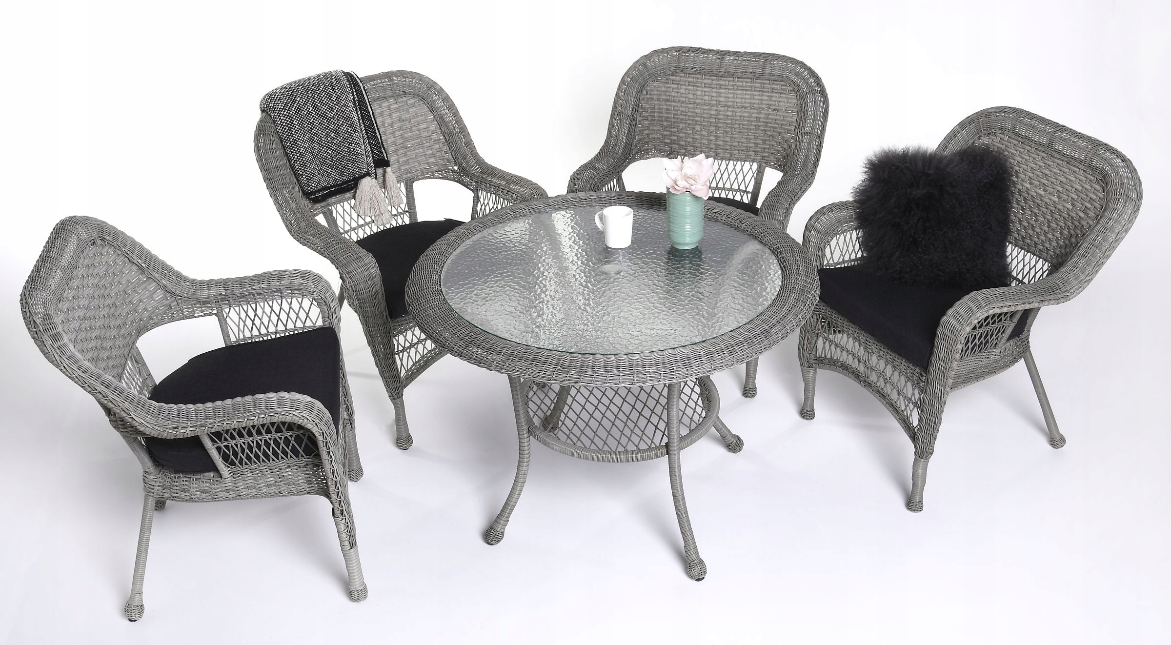 Meble ogrodowe stół okrągły 4 krzesła rattan Producent inna