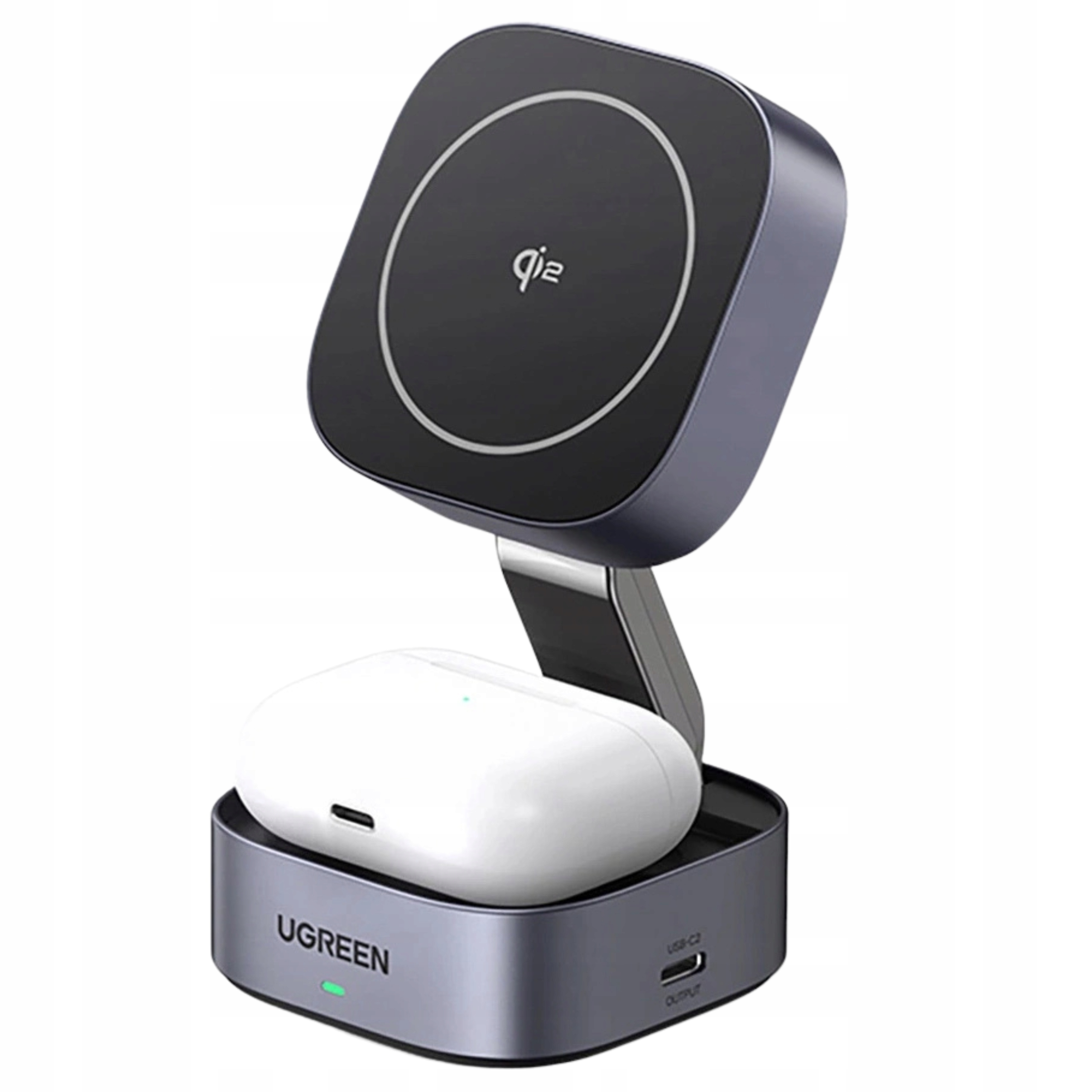 Indukční nabíječka Qi2 2v1 Ugreen W702 pro iPhone, AirPods, 15W (šedá)